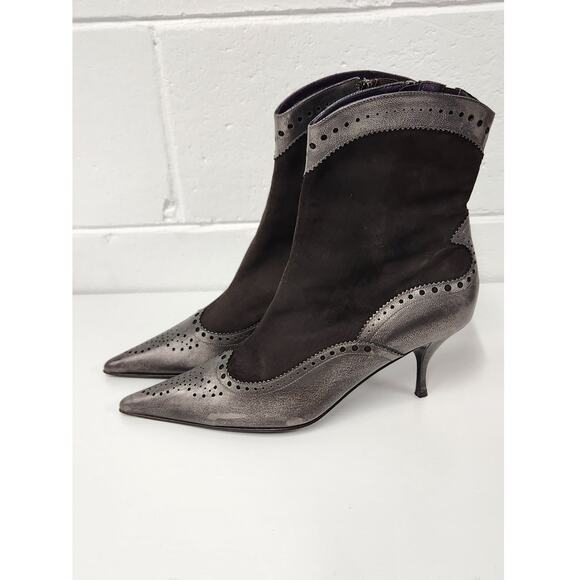 Donald J Pliner Couture Collection Raze Suede/Leather Brown/Silver Booties, 10.5 - Picture 1 of 12
